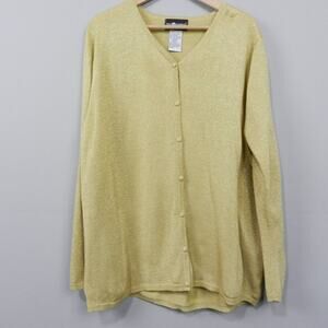 VTG Sag Harbor Cardigan Sweater Size L‎ Metallic Gold Button Up Shimmer Evening